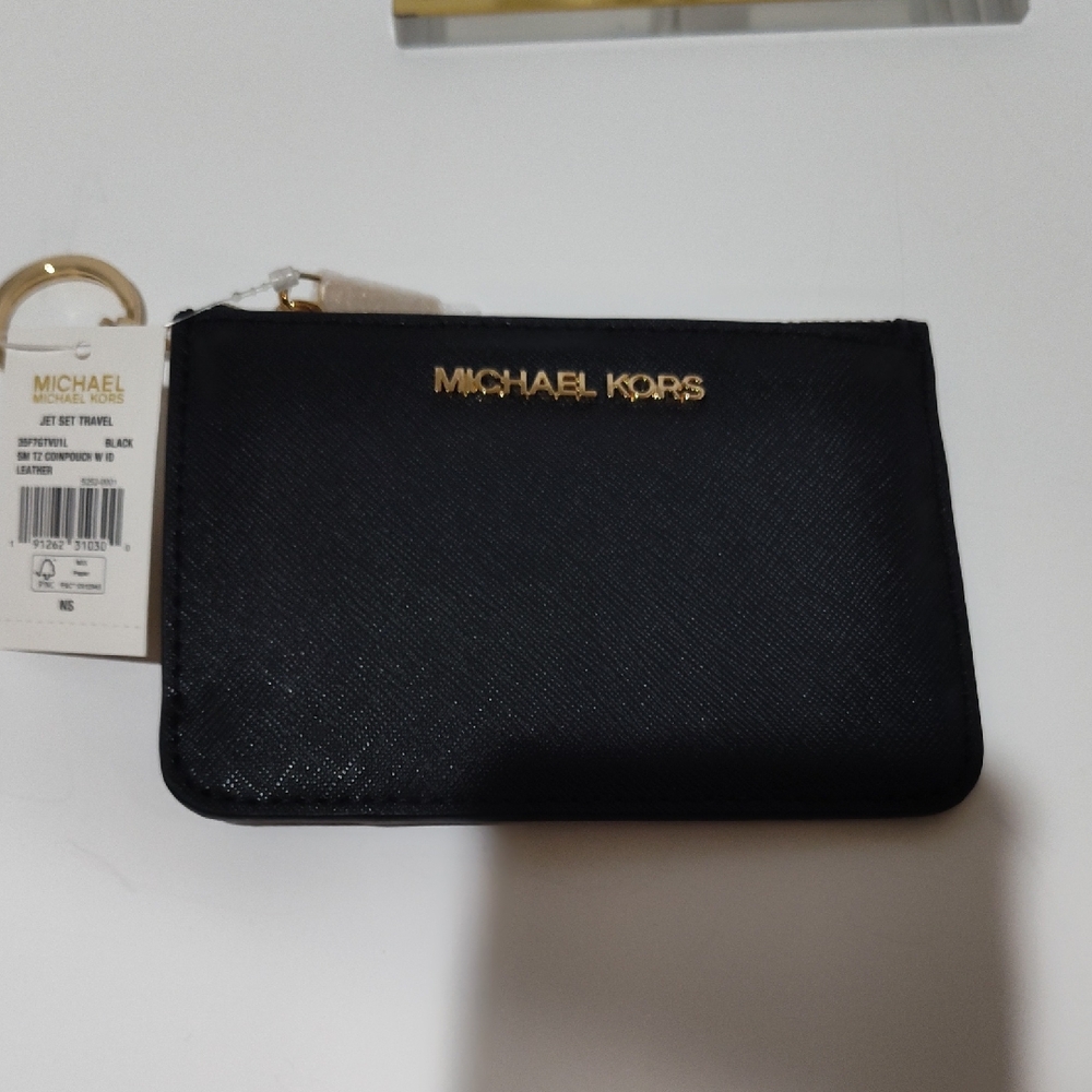 Michael Kors Black Coin Pouch with Gold Accents